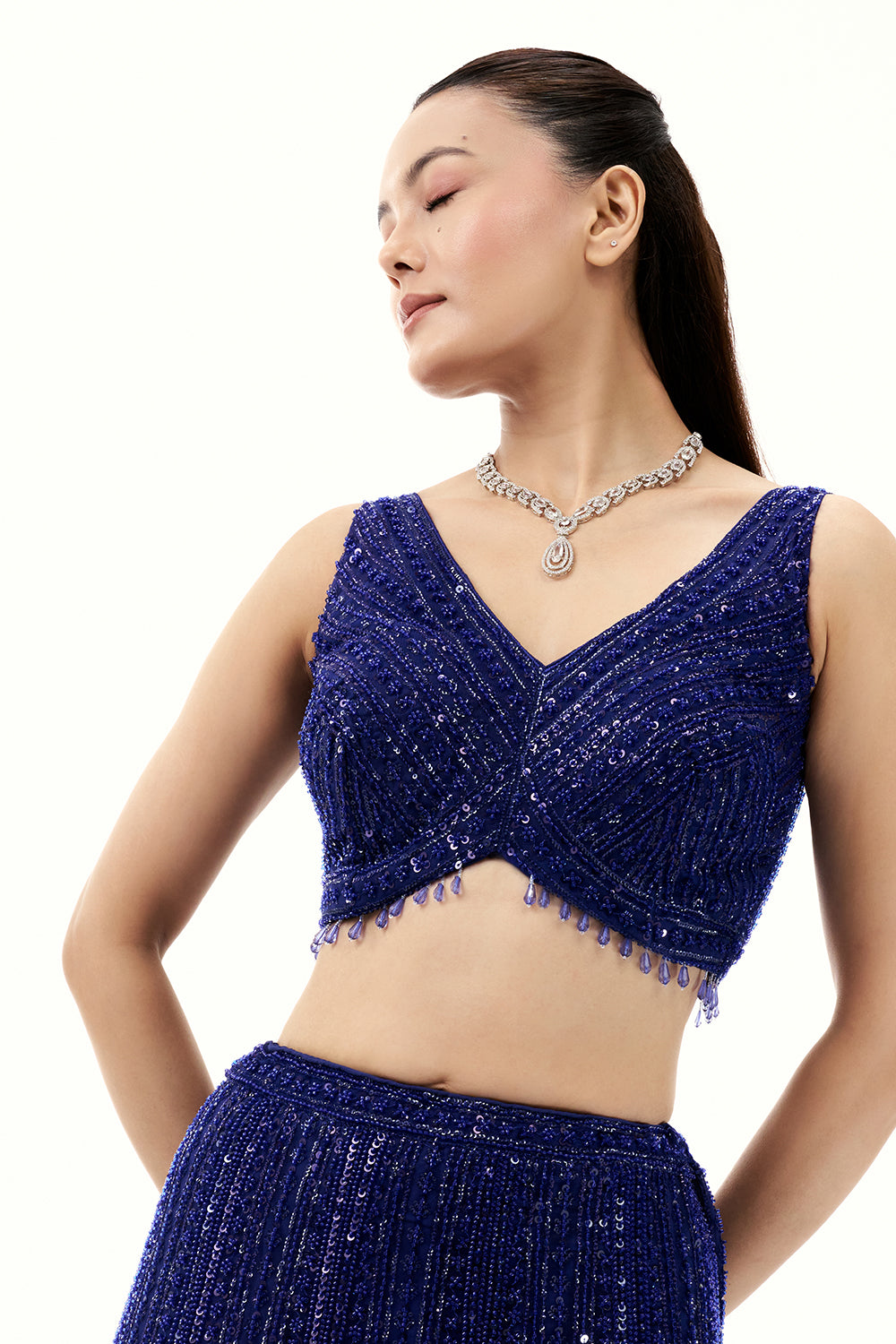 Cobalt Blue Lehenga with Beads and Cutdana Embroidery