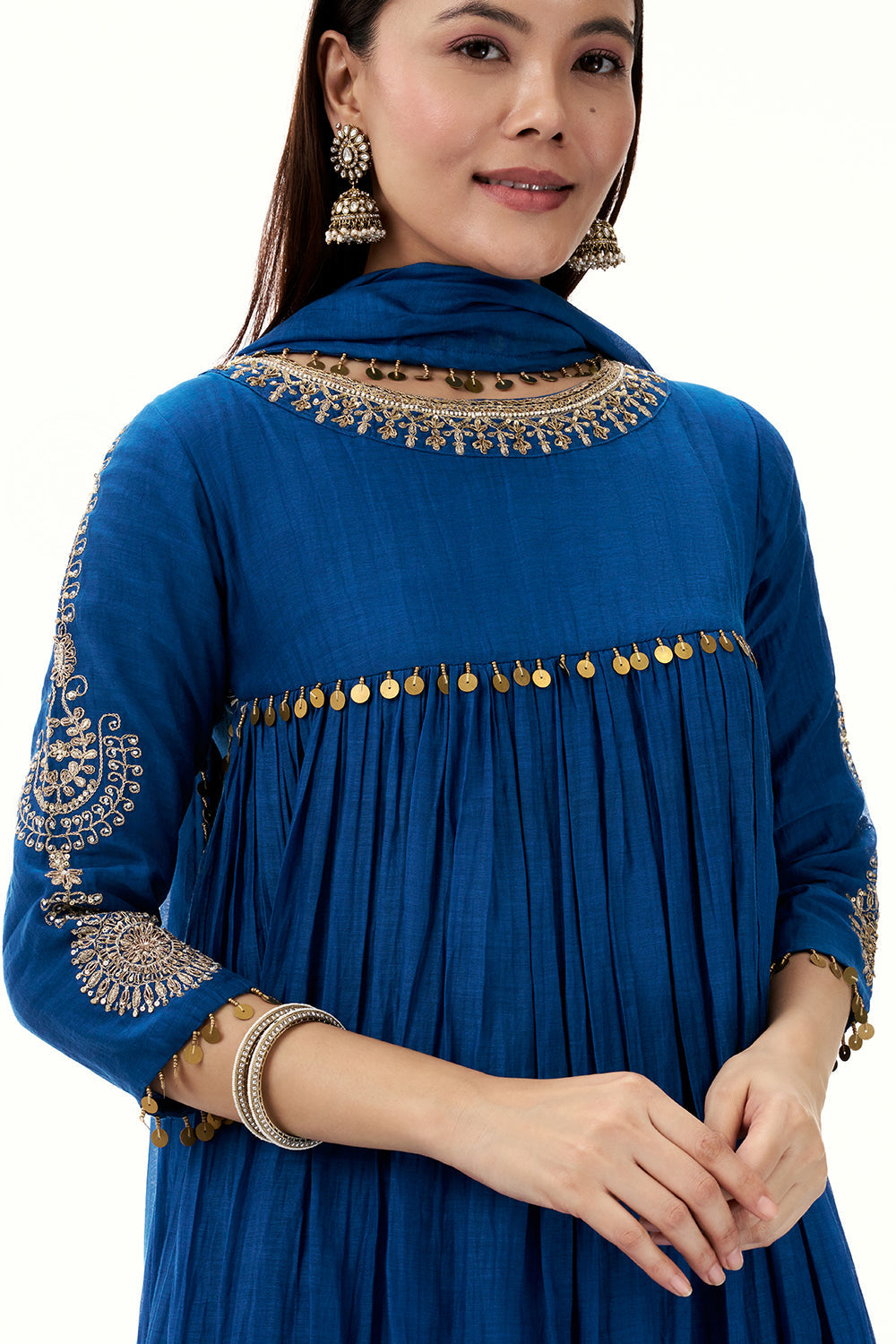 Cobalt Blue Mul Cotton Suit with Zardosi Work and Tassels