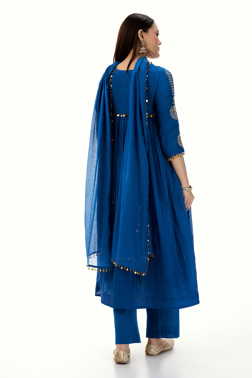 Cobalt Blue Mul Cotton Suit with Zardosi Work and Tassels