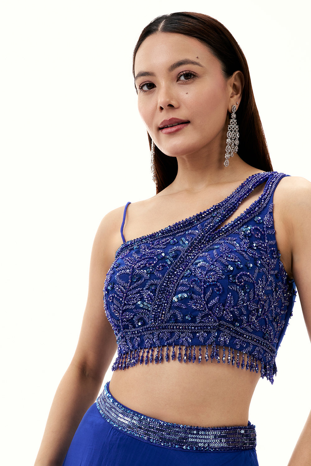 Cobalt Blue Satin Crepe Lehenga with Sequin Work