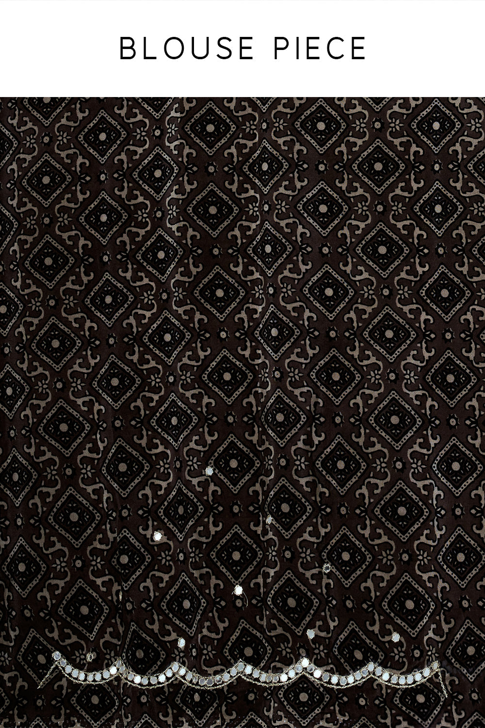 Coffee Brown Printed Crepe Saree with Mirror Work