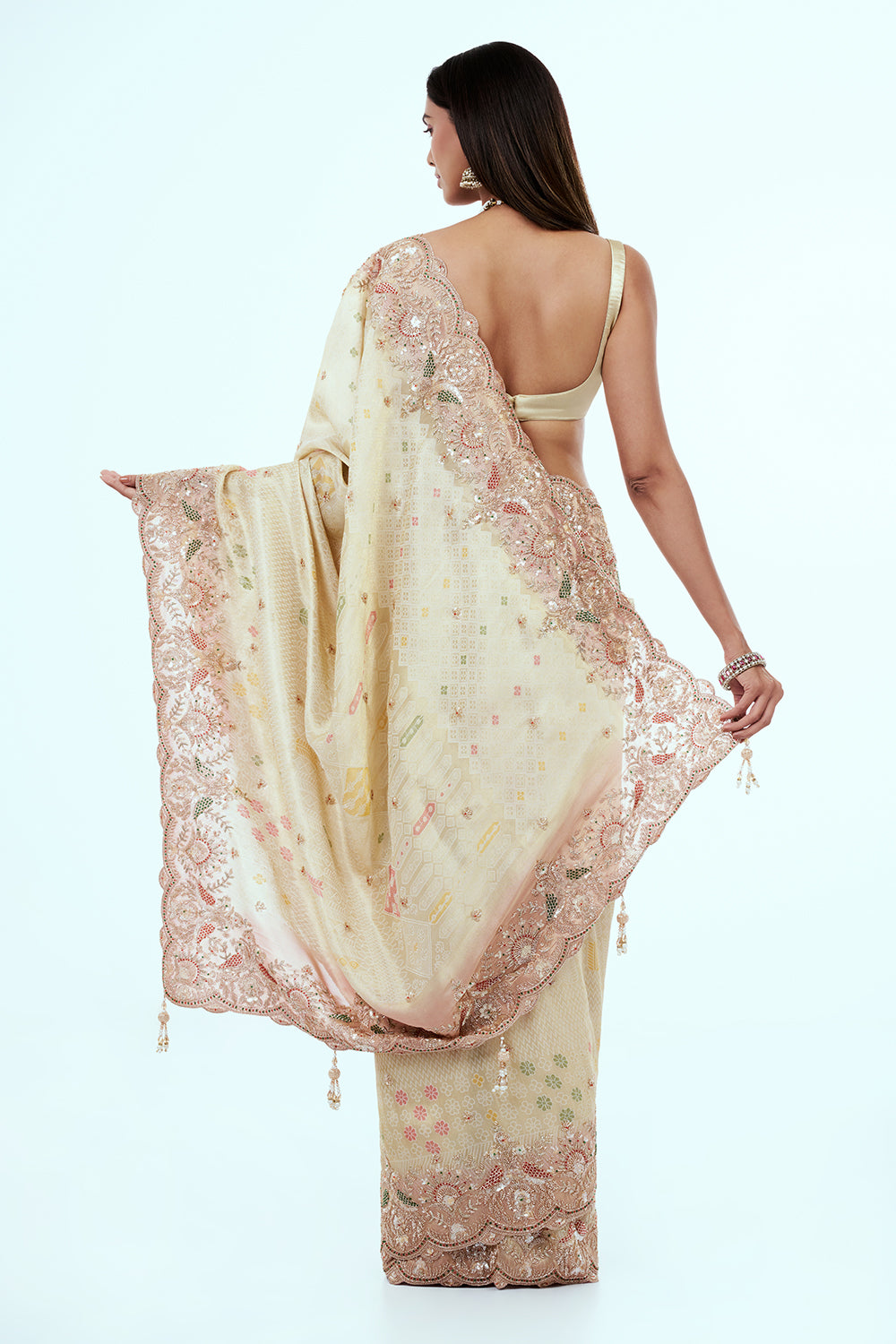 Cream Banarasi Silk Saree with Embellishments