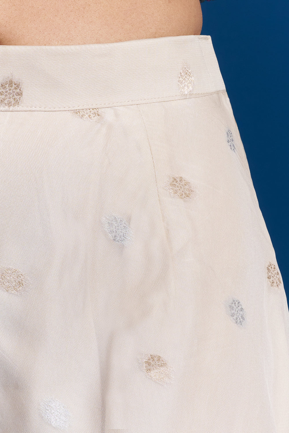 Cream Brocade Palazzo Set with Zardozi Work and Dupatta with Woven Motifs