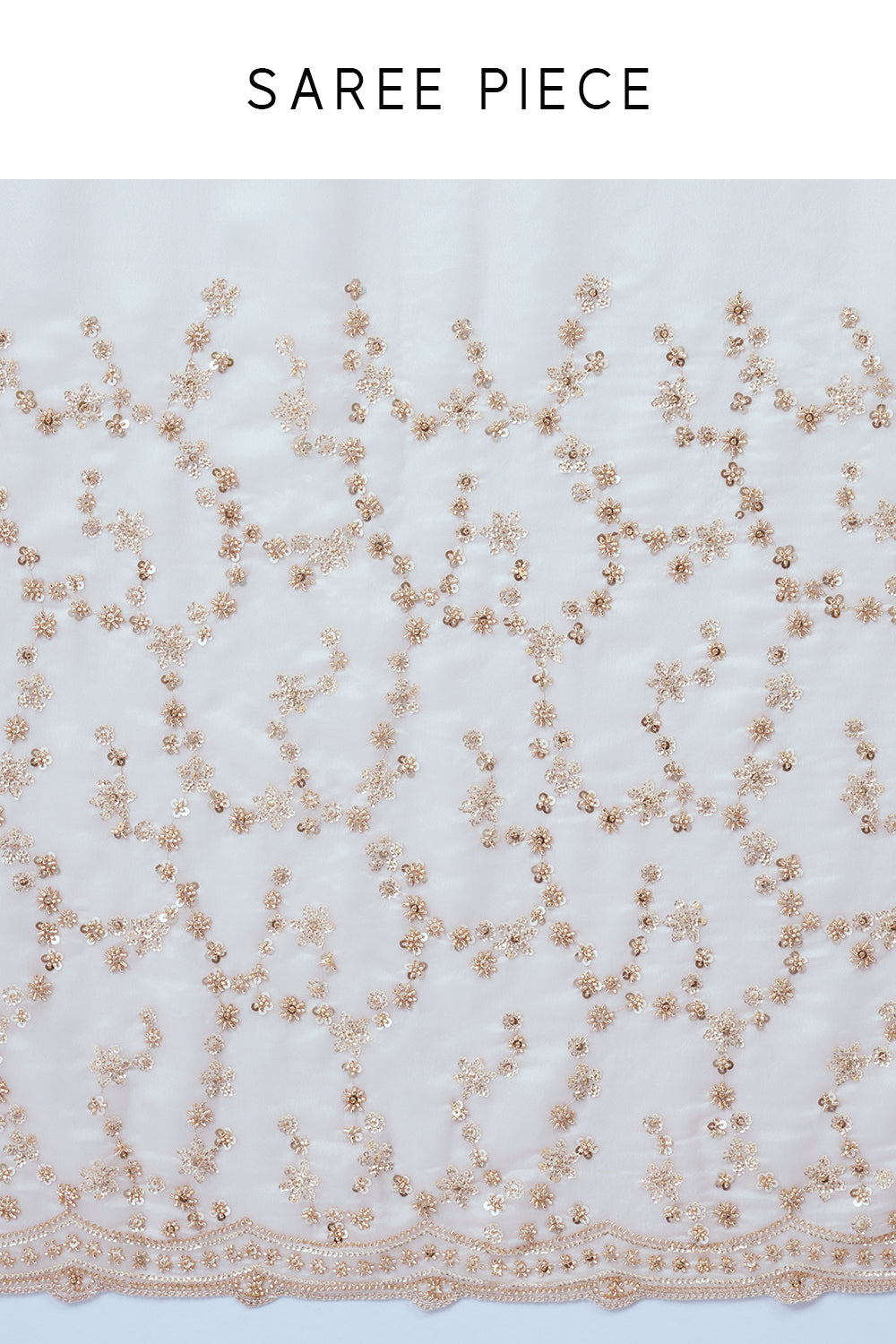 Cream Satin Organza Embellished Saree with Cutdana Work