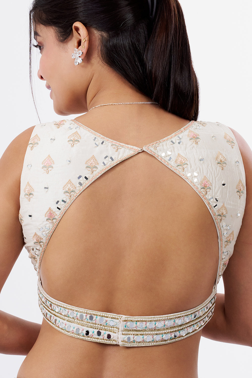 Cream Silk Blend Blouse with Zari Work