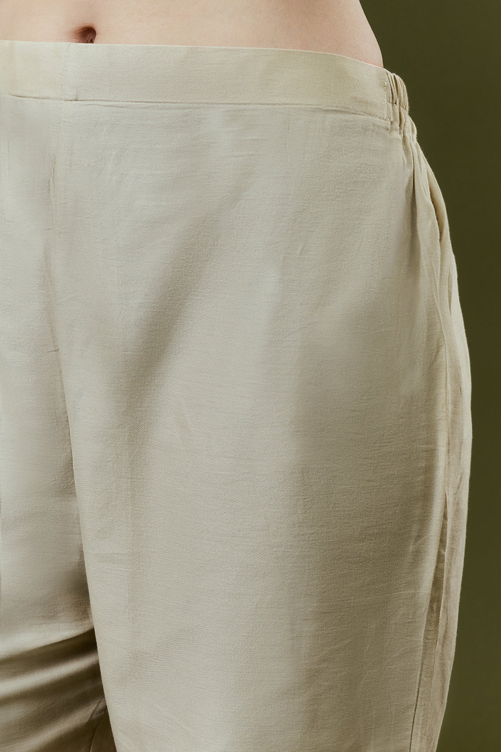 Cream Silk Suit Set With French Knot and Embroidery Work