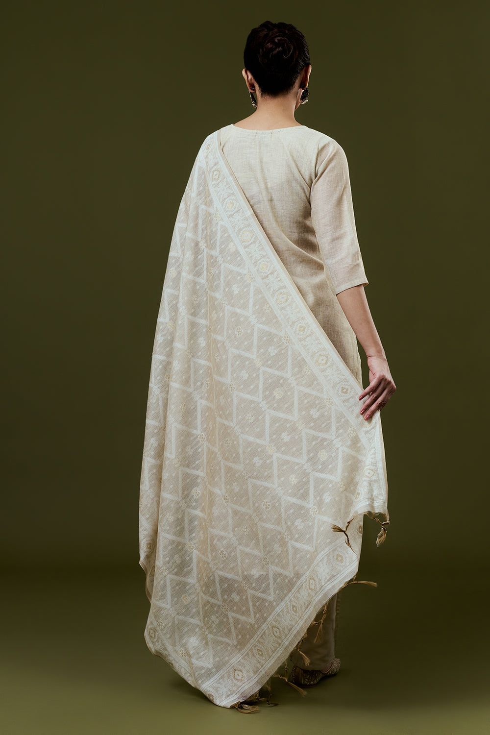 Cream Silk Suit Set With French Knot and Gotta Work