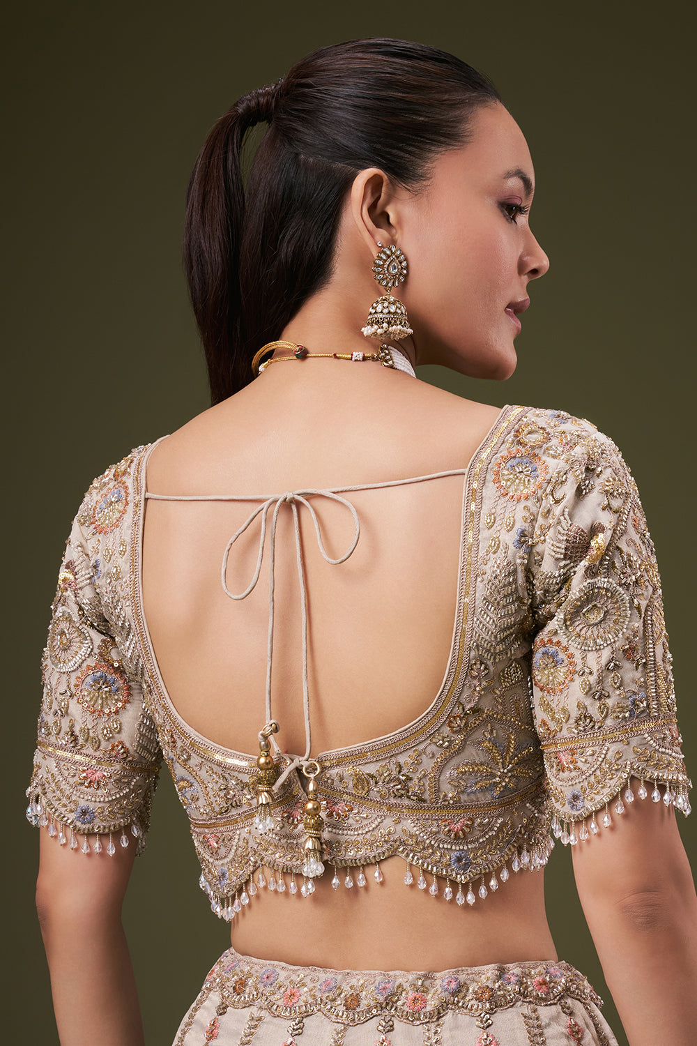 Cream Tissue Bridesmaid Lehenga with Resham and Sequin Work