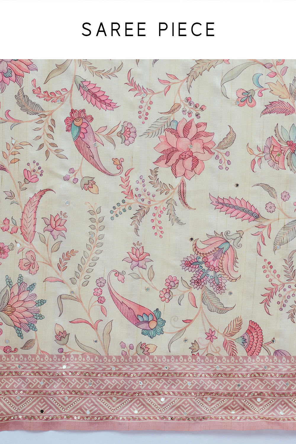 Cream Tussar Silk Saree with Floral Print