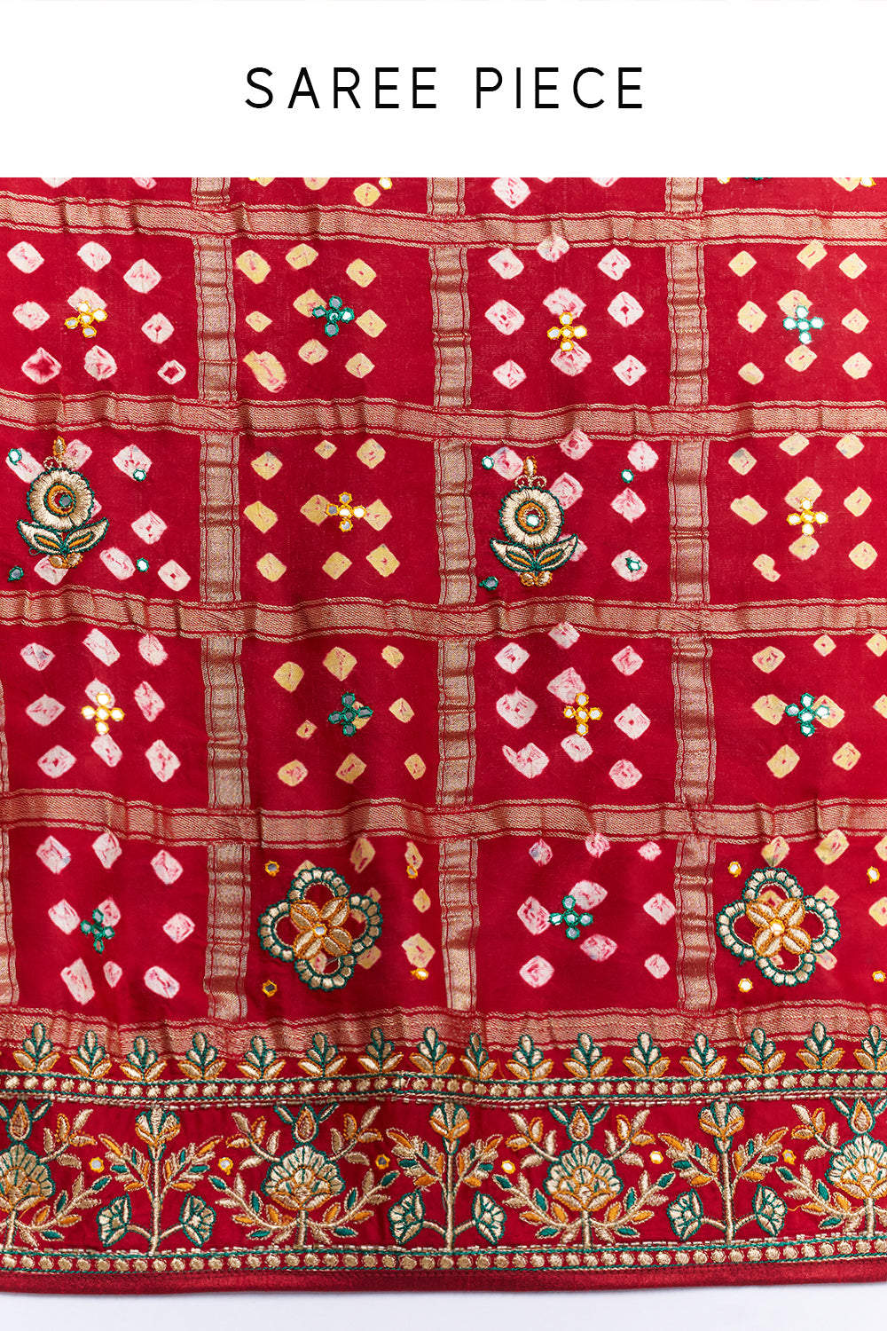 Crimson Red Bandhej Gharchola Saree
