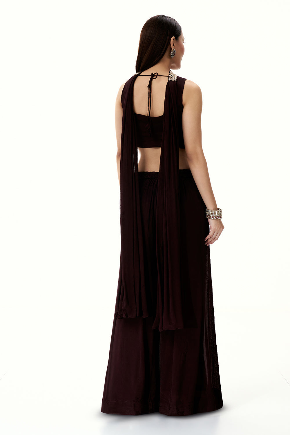 Dark Brown Crepe Set with Zari and Cutdana Work