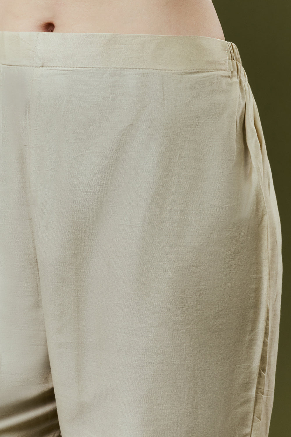 Dark Cream Khadi Silk Suit Set With French Knots Embroidery