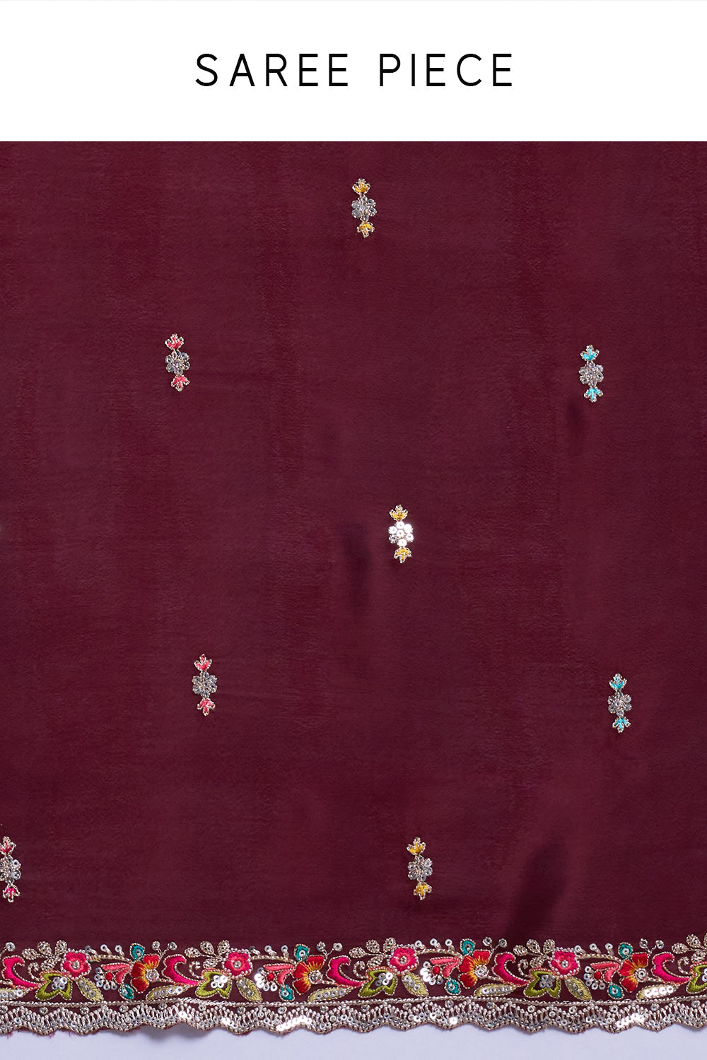 Deep Maroon Crepe Saree with Stitched Blouse