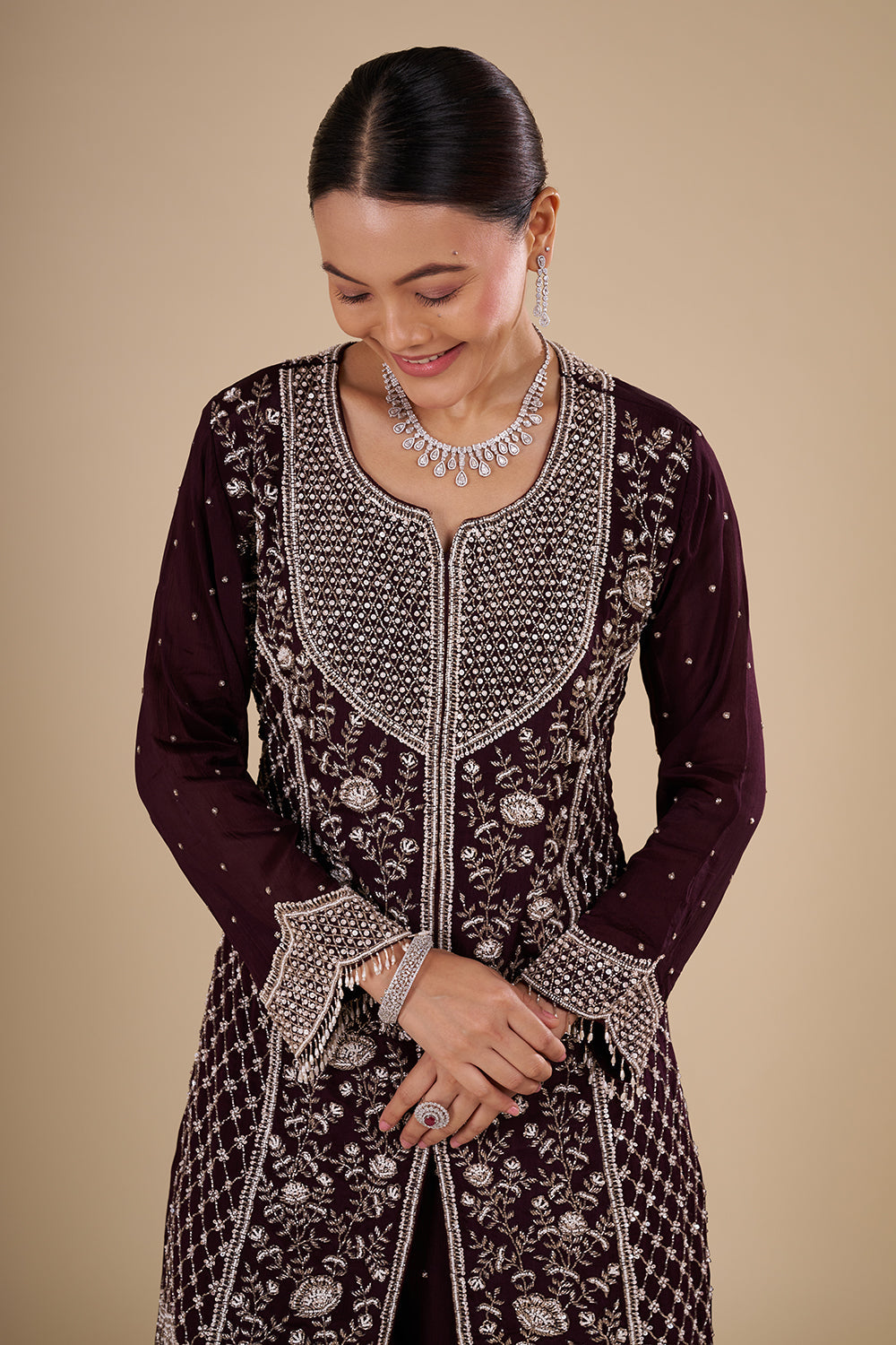 Deep Wine Kurta Sharara Set