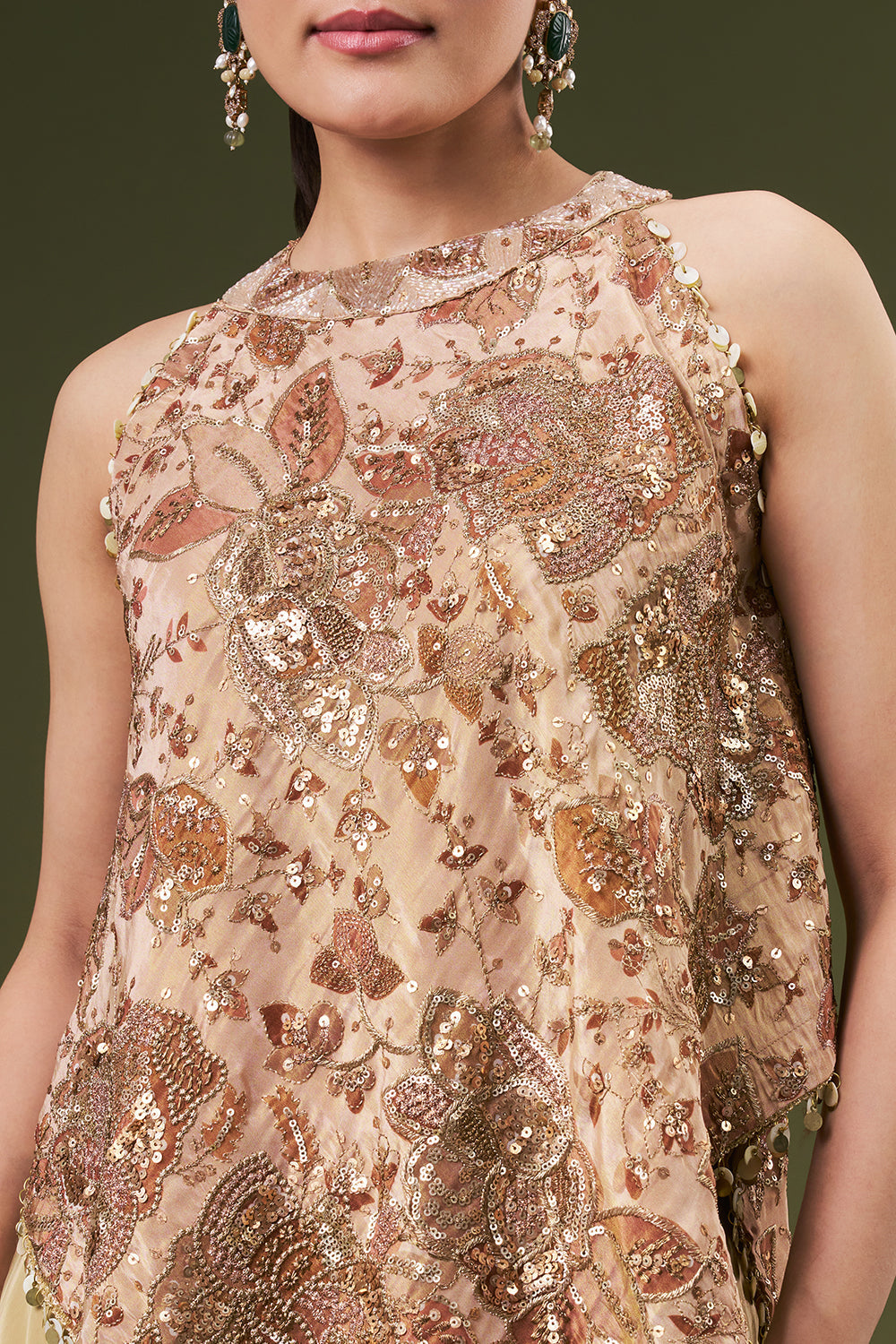 Dusty Beige Tissue Coord Set with Sequin Zari Work