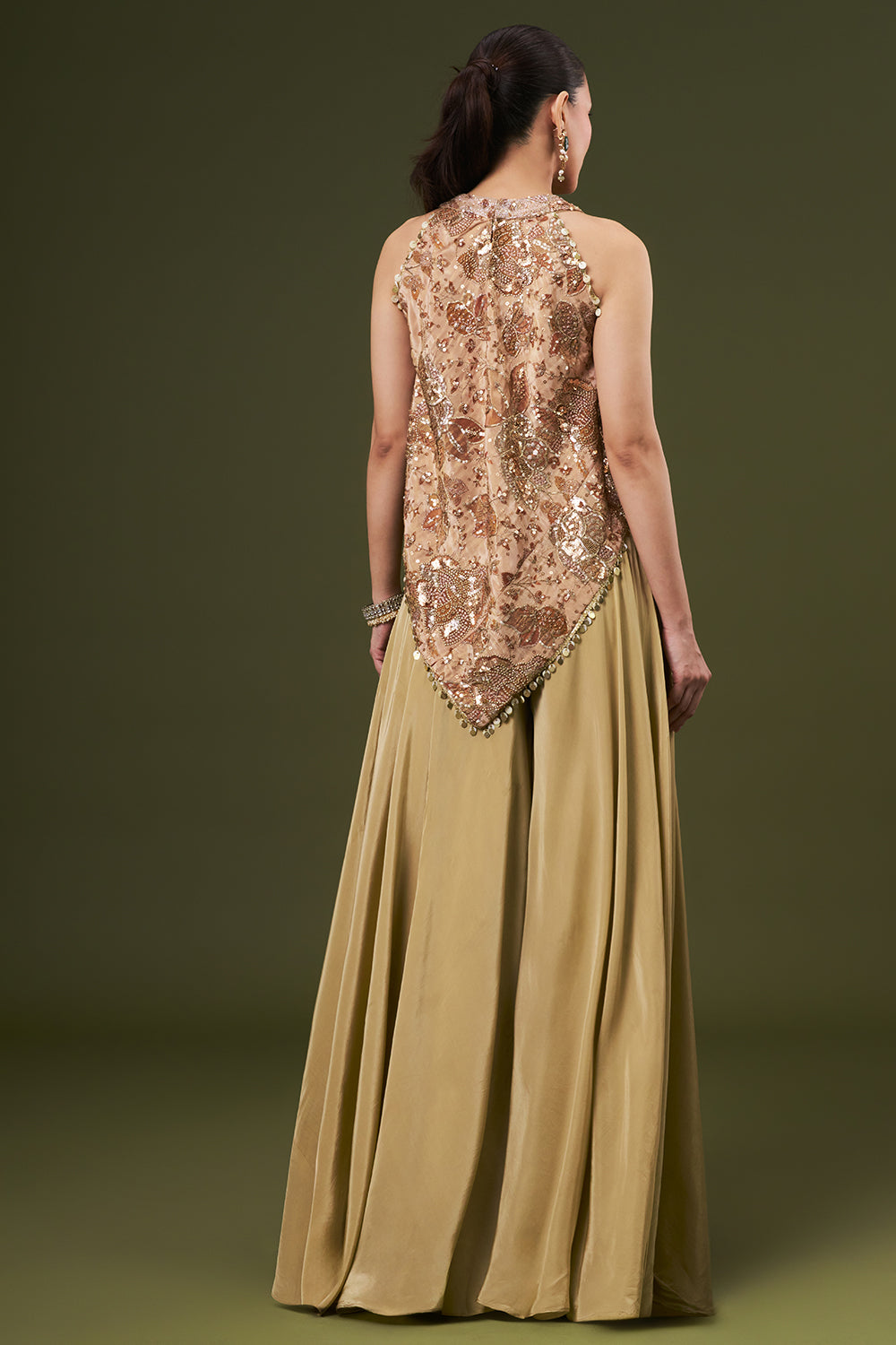 Dusty Beige Tissue Coord Set with Sequin Zari Work