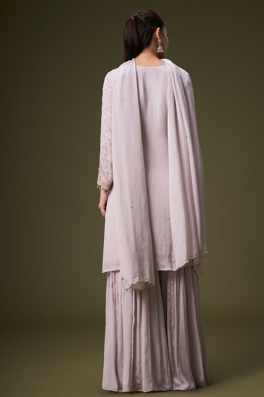Dusty Grey Chinon Sharara Suit with Resham and Cutdana Work