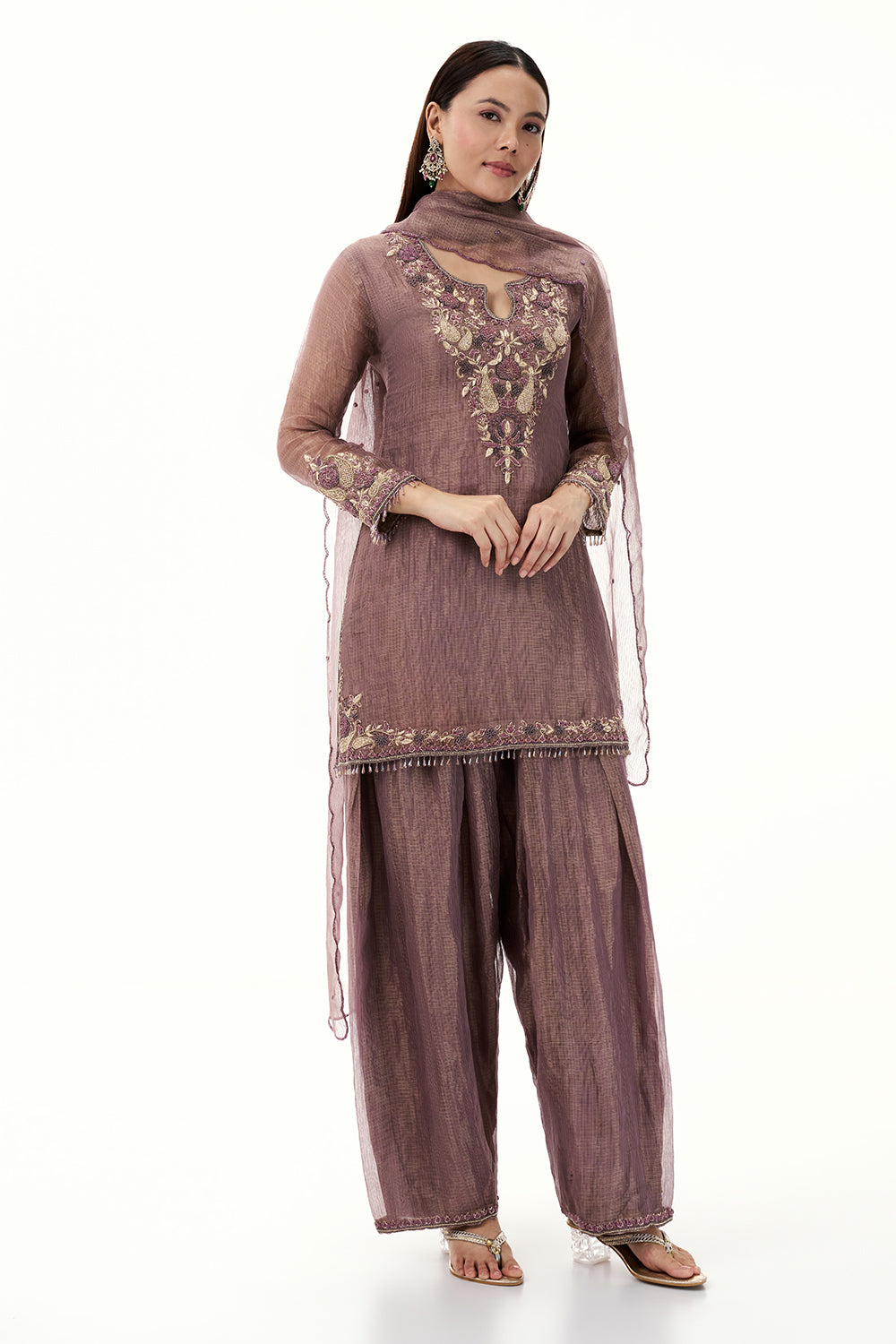 Dusty Lavender Tissue Suit with Zardosi and Resham Work