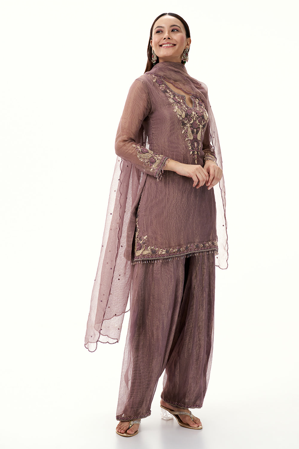 Dusty Lavender Tissue Suit with Zardosi and Resham Work