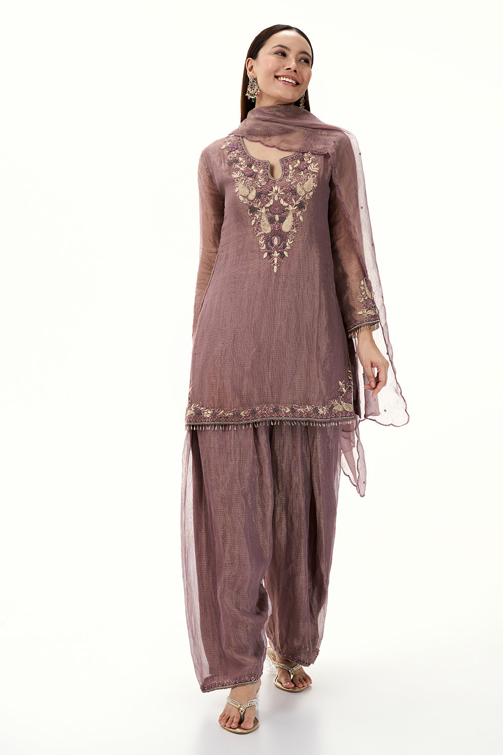 Dusty Lavender Tissue Suit with Zardosi and Resham Work