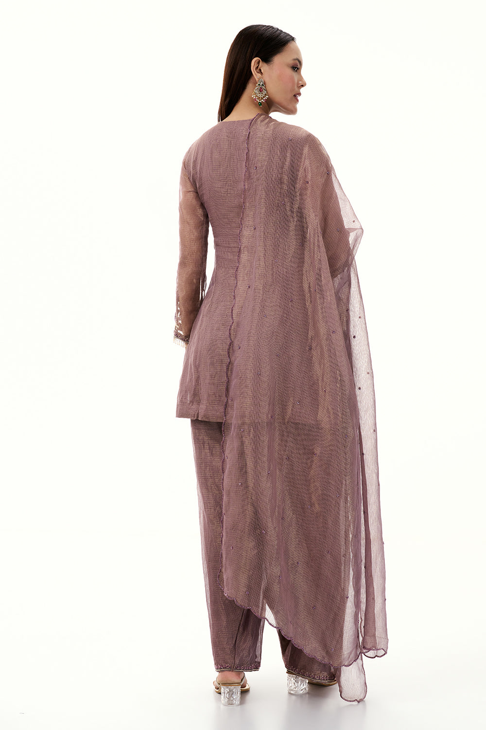 Dusty Lavender Tissue Suit with Zardosi and Resham Work