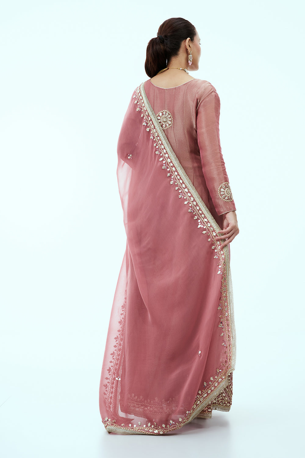 Dusty Pink Tissue Anarkali Set with Gota Work