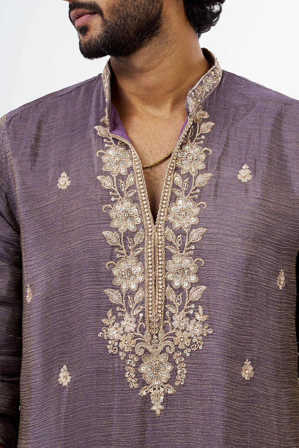 Dusty Purple Embroidered Men's Kurta Set