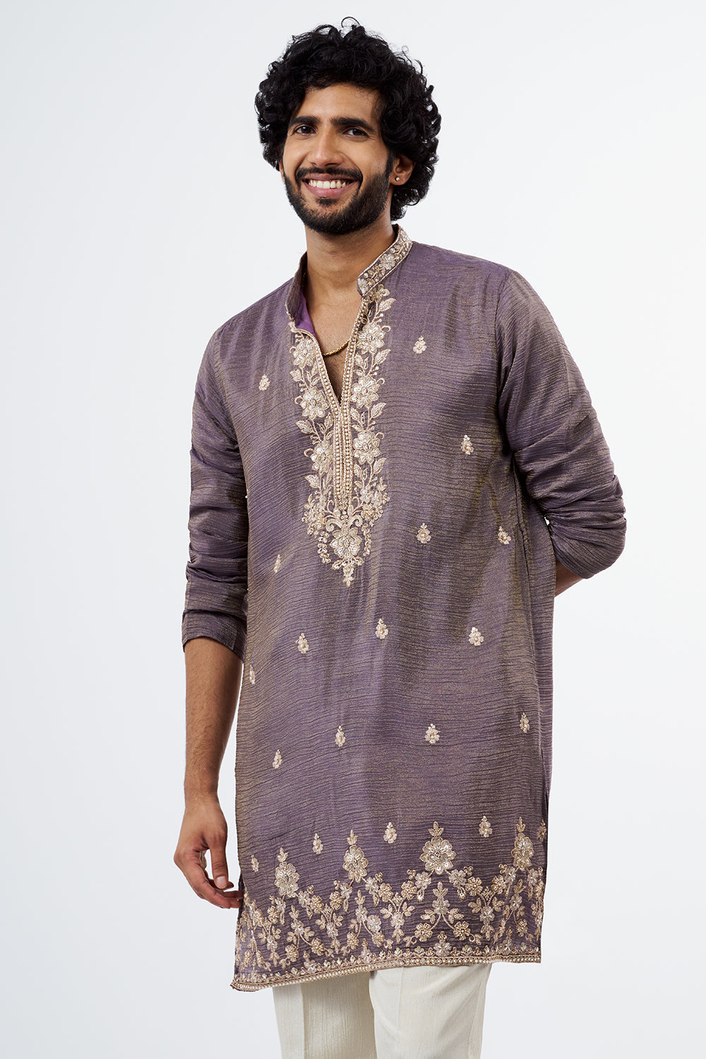 Dusty Purple Embroidered Men's Kurta Set