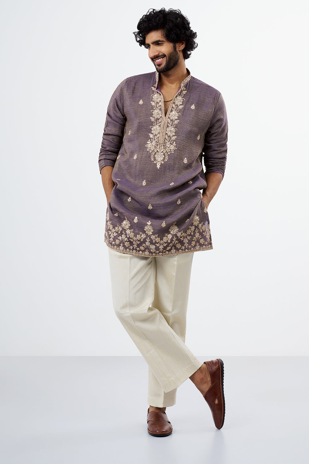 Dusty Purple Embroidered Men's Kurta Set