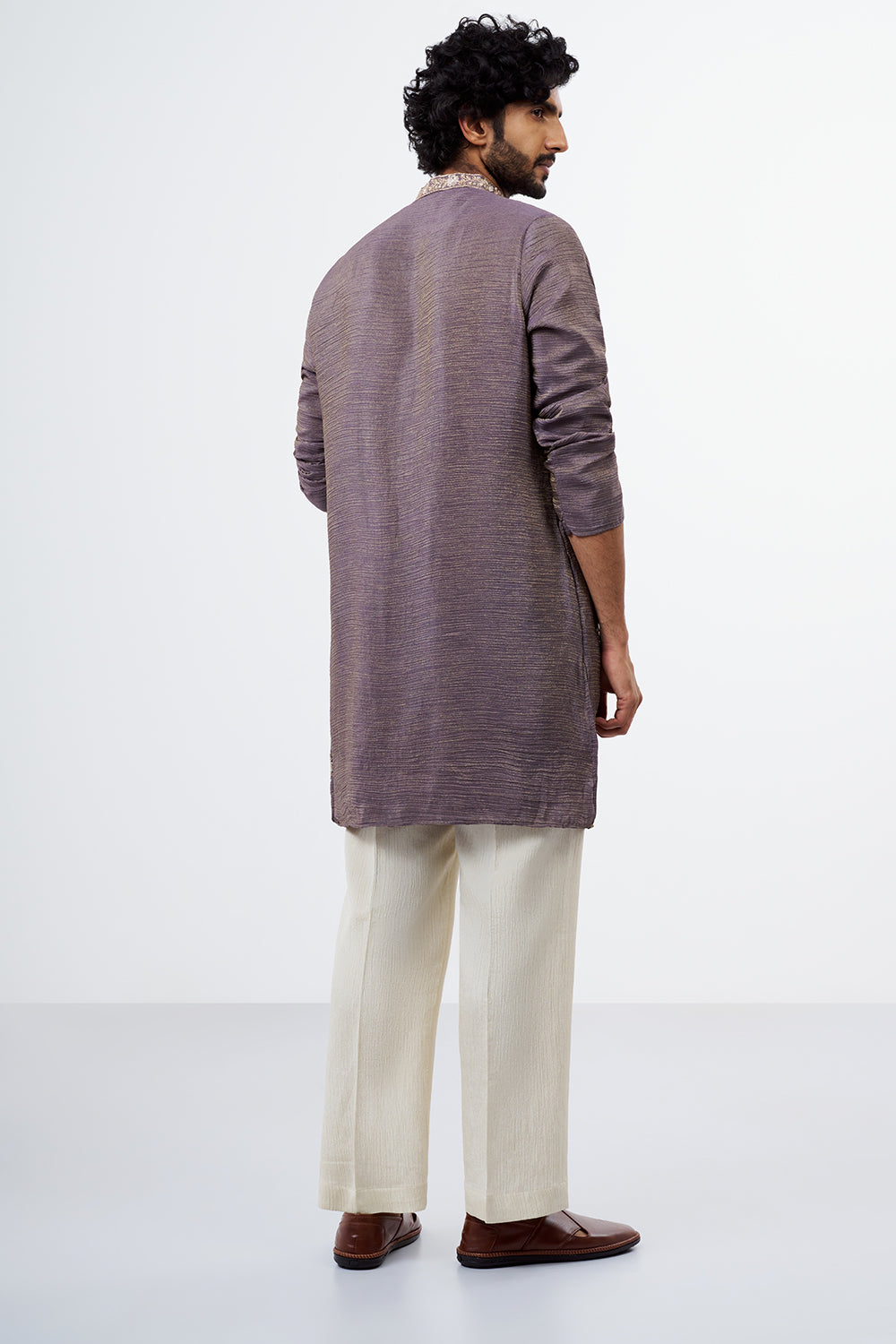 Dusty Purple Embroidered Men's Kurta Set