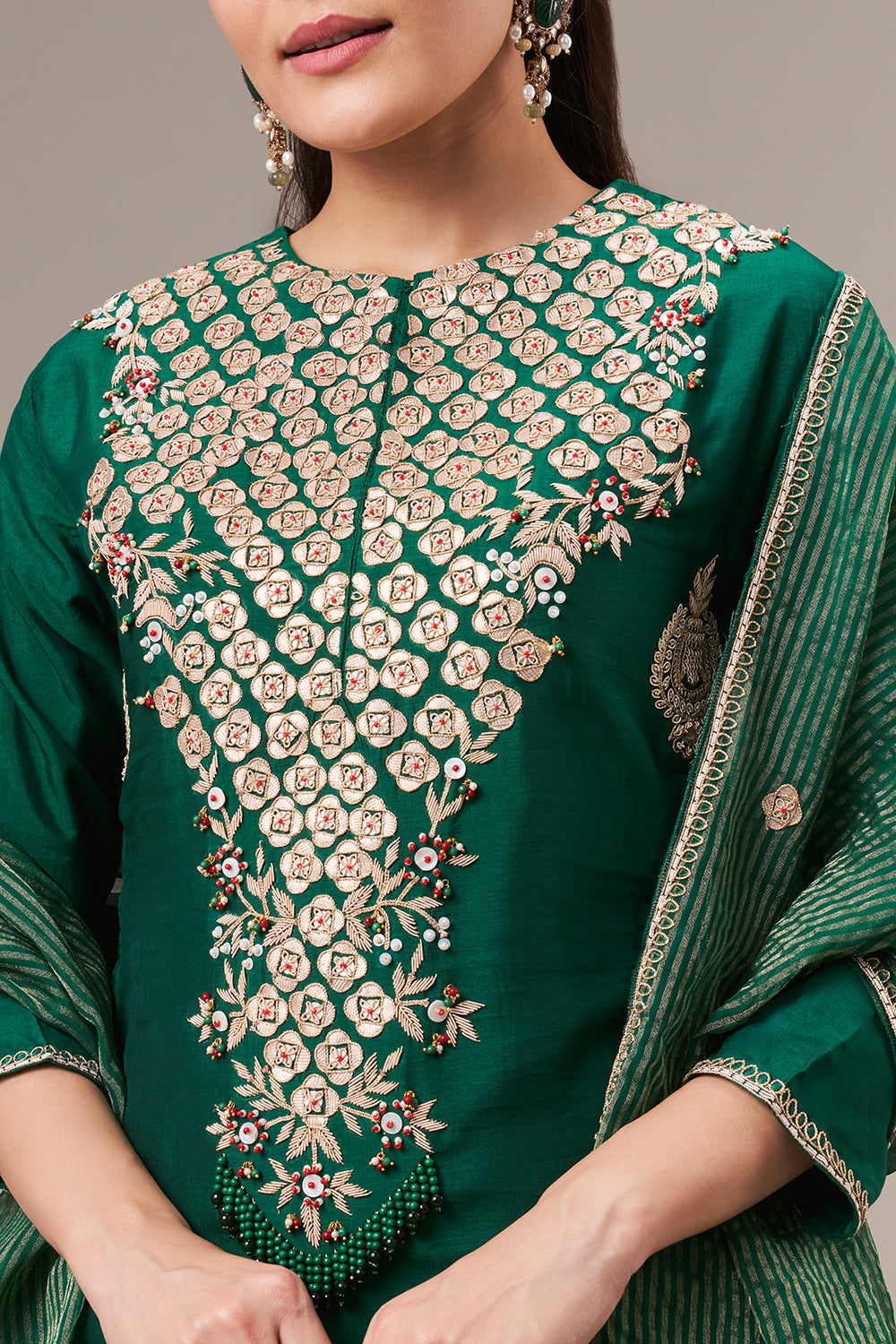 Emerald Green Cotton Silk Salwar Kameez with Gota and Zardosi Work
