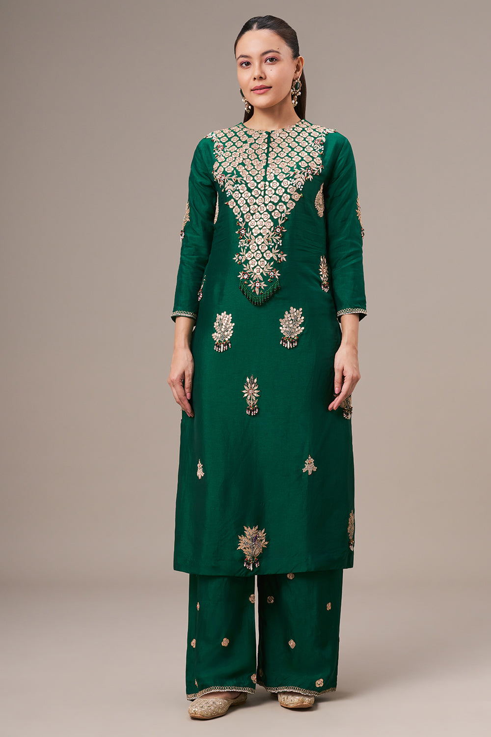 Emerald Green Cotton Silk Salwar Kameez with Gota and Zardosi Work