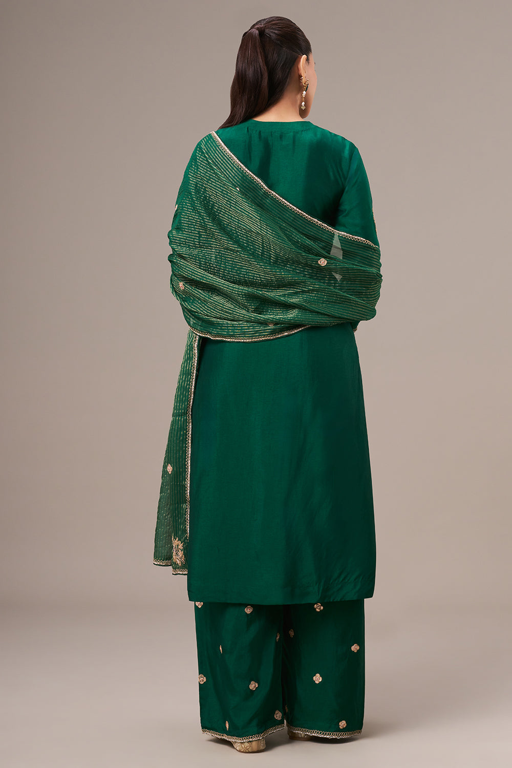 Emerald Green Cotton Silk Salwar Kameez with Gota and Zardosi Work