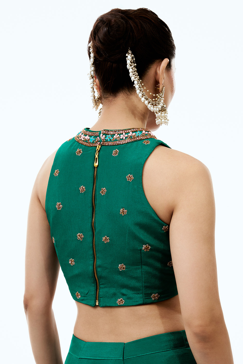 Emerald Green Crepe Indo Western Set With Cutdana and Zardosi work