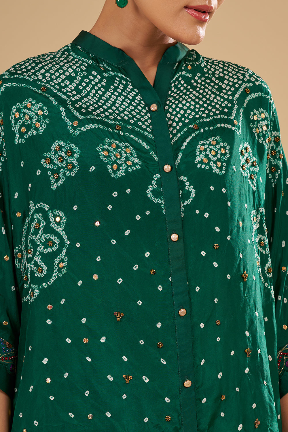 Emerald Green Modal Satin Tunic Set with Resham Embroidery
