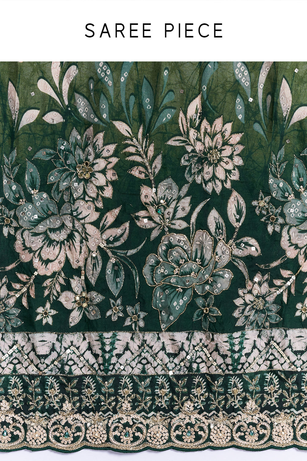 Emerald Green Tussar Silk Embellished Saree And Stitched Blouse