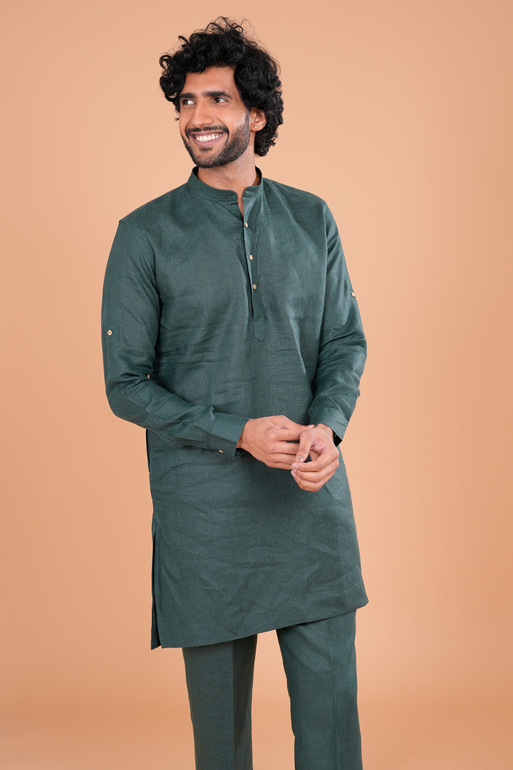 Forest Green Linen Men's Kurta Set