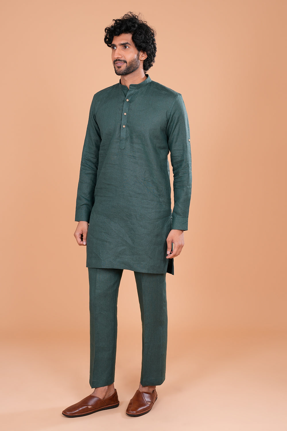 Forest Green Linen Men's Kurta Set