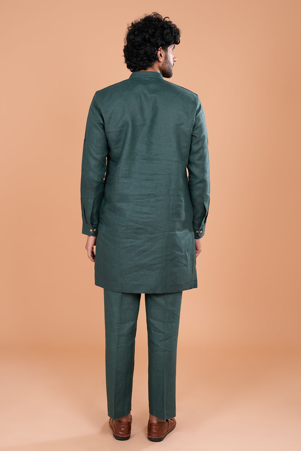 Forest Green Linen Men's Kurta Set