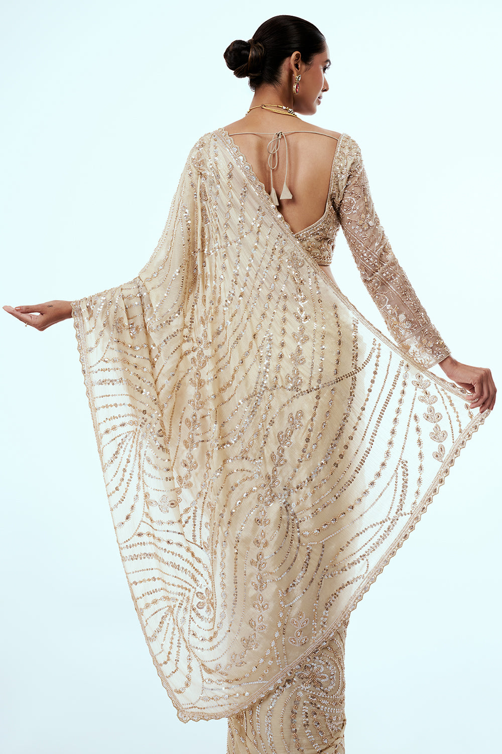 Gold Beige Cotton Silk Embellished Saree with Zari Work