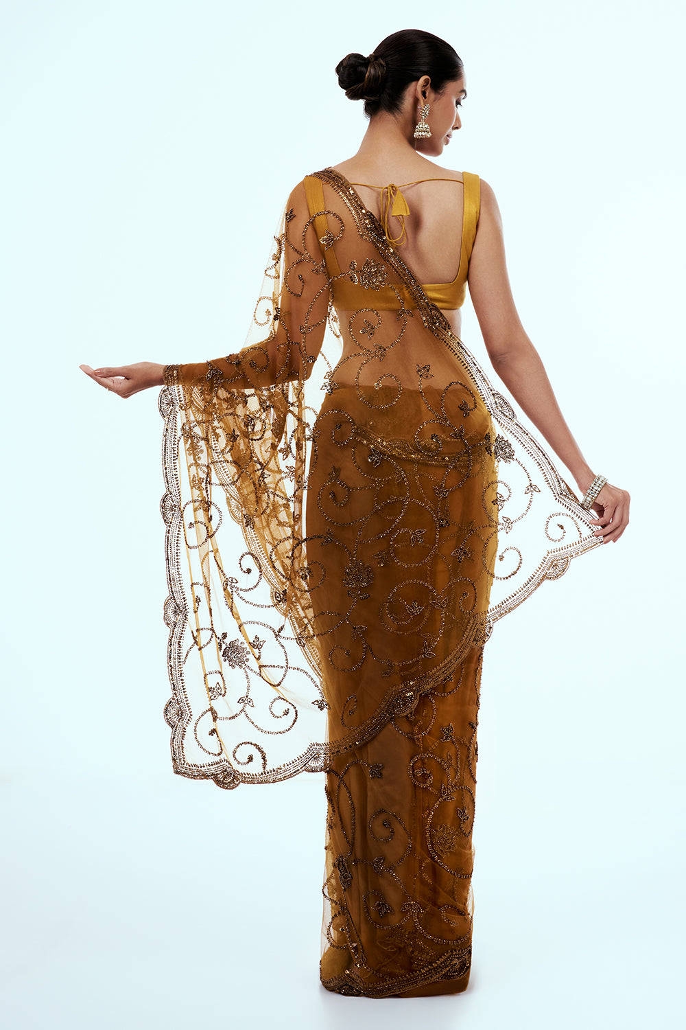 Gold Bronze Shimmer Zari Tissue Embellished Saree