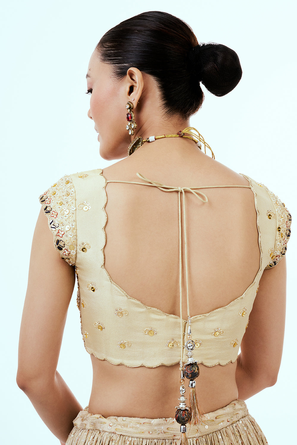 Gold Ombre Tissue Lehenga with Resham and Sequins Embroidery
