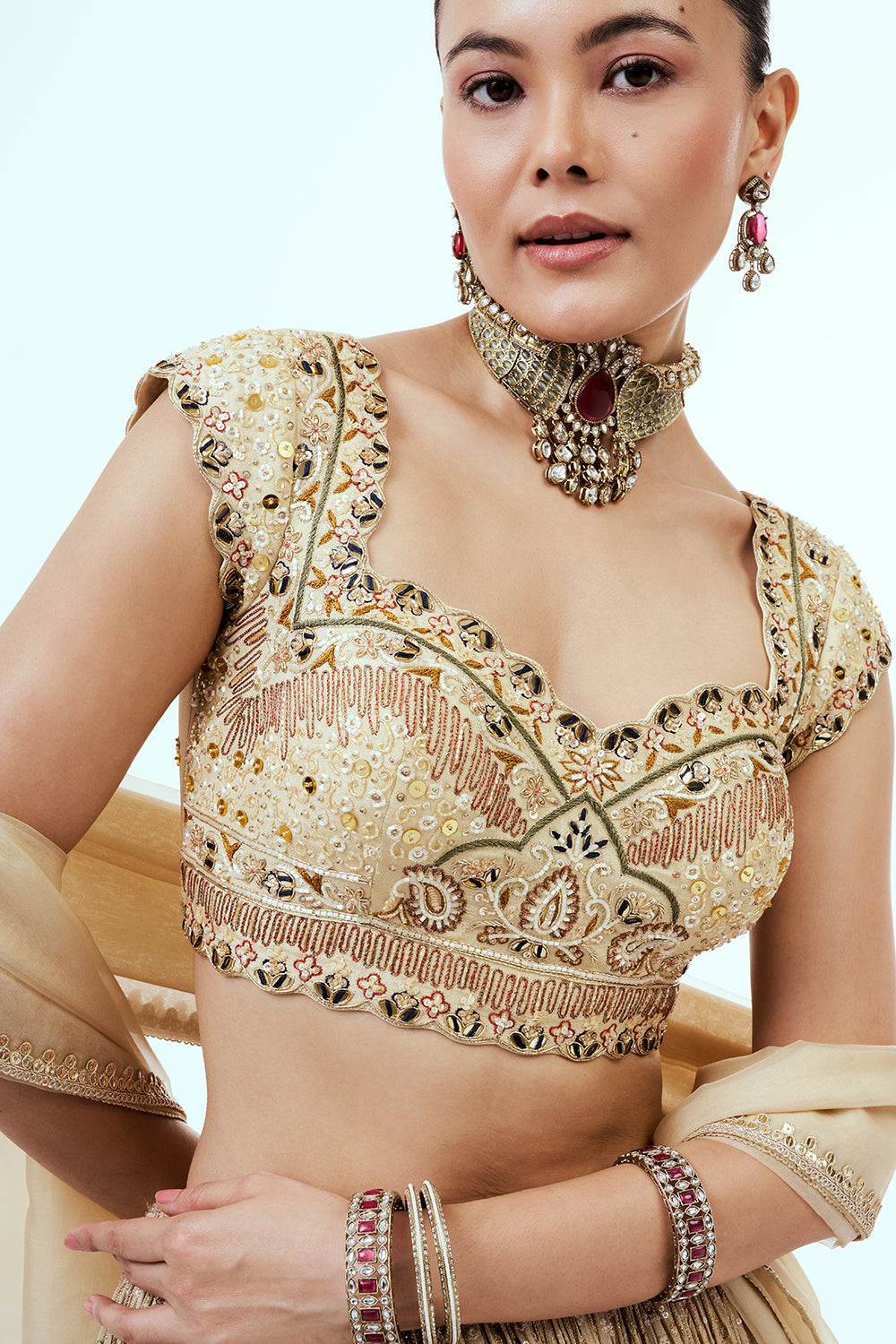 Gold Ombre Tissue Lehenga with Resham and Sequins Embroidery