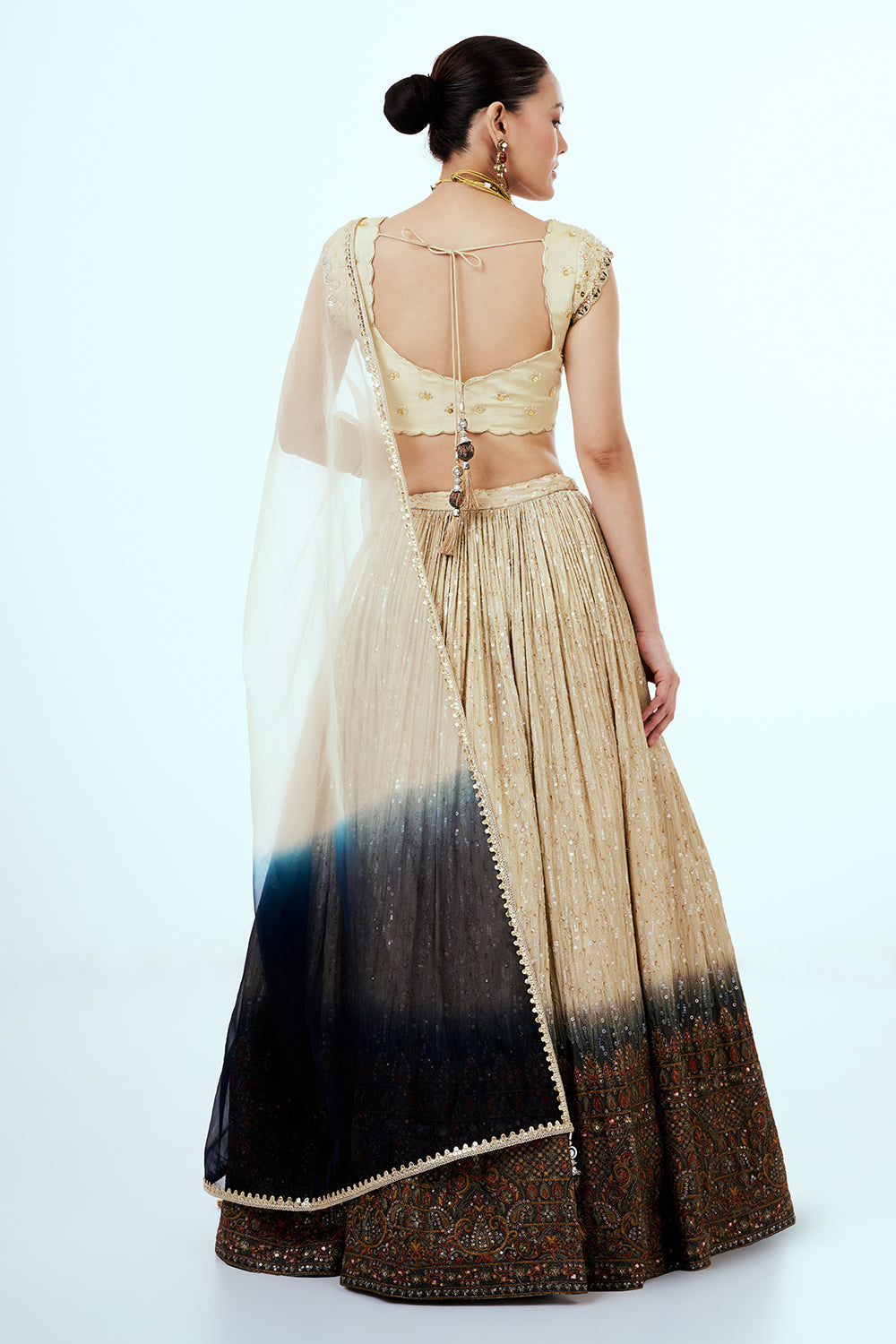 Gold Ombre Tissue Lehenga with Resham and Sequins Embroidery