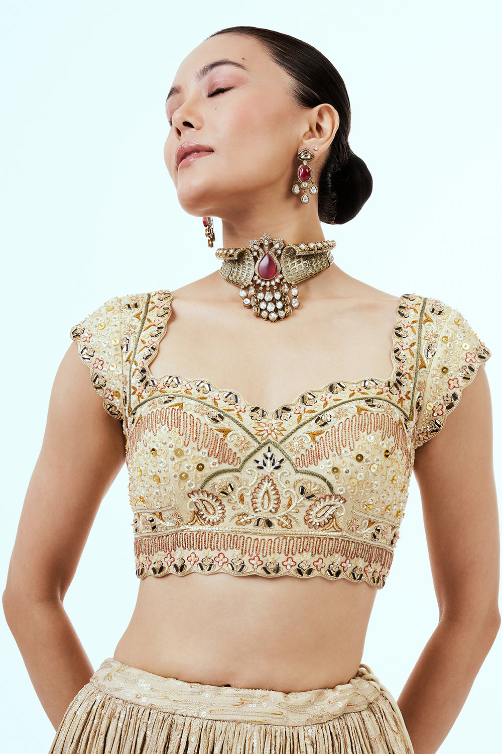 Gold Ombre Tissue Lehenga with Resham and Sequins Embroidery