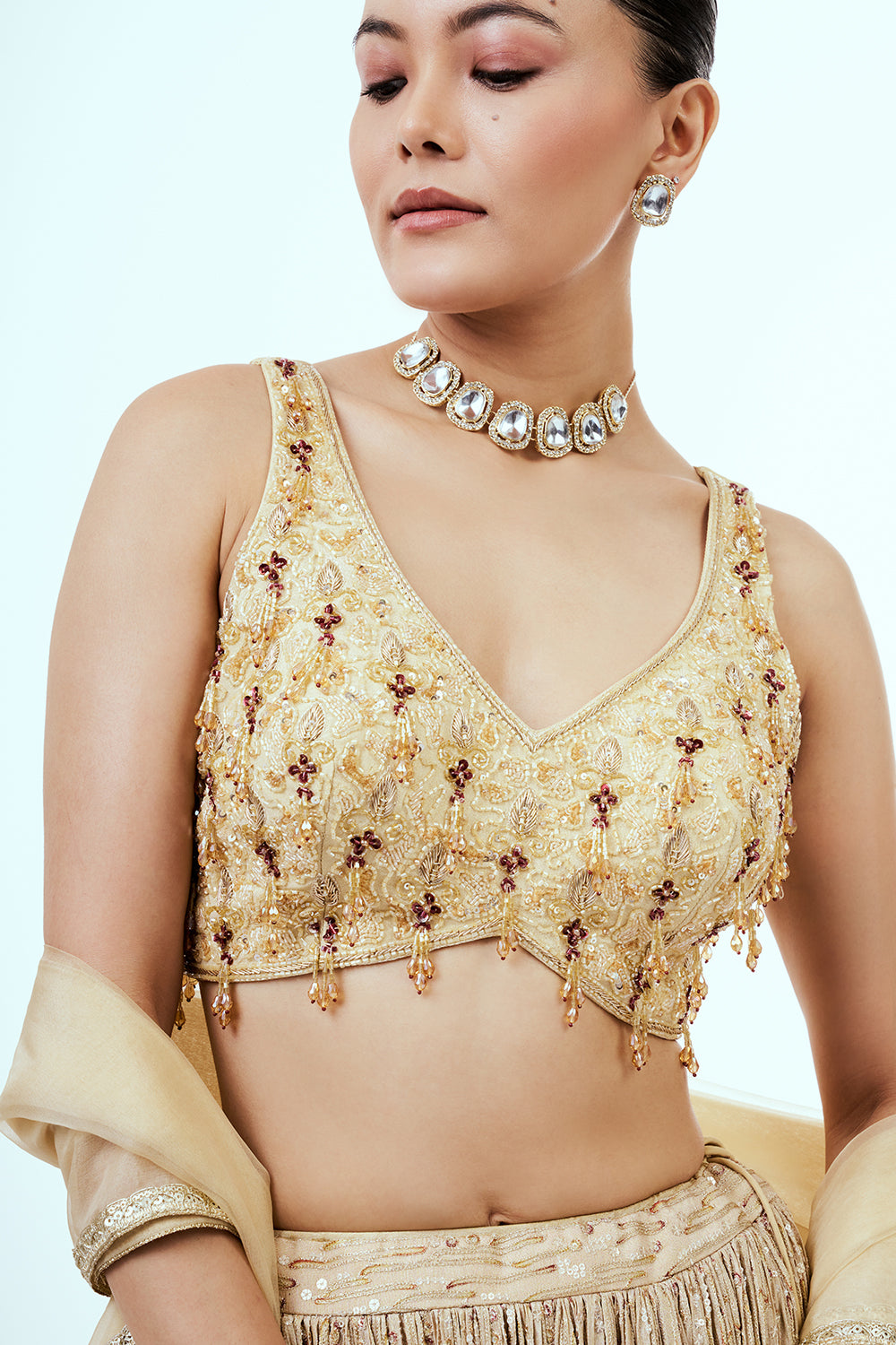 Gold Ombre Tissue Lehenga with Sequins Work