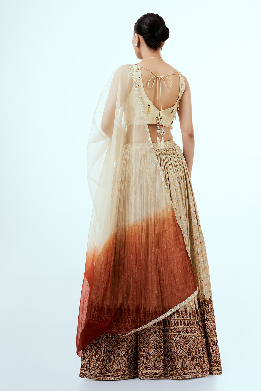 Gold Ombre Tissue Lehenga with Sequins Work