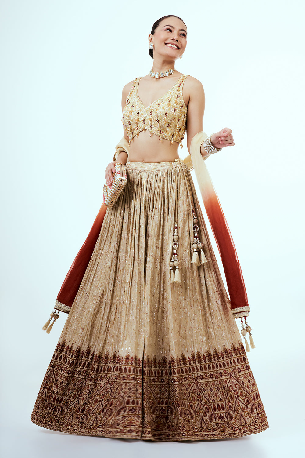 Gold Ombre Tissue Lehenga with Sequins Work