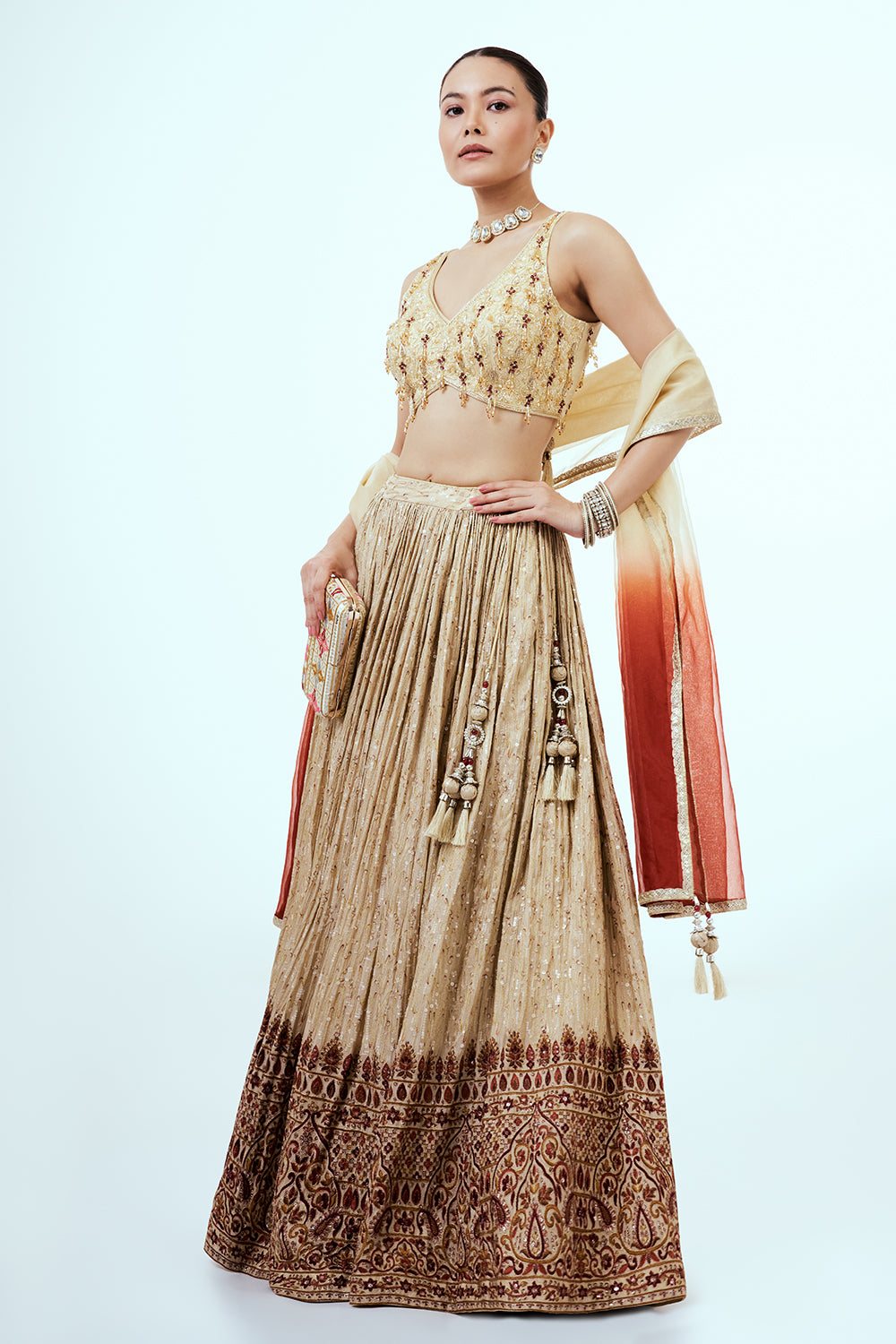 Gold Ombre Tissue Lehenga with Sequins Work