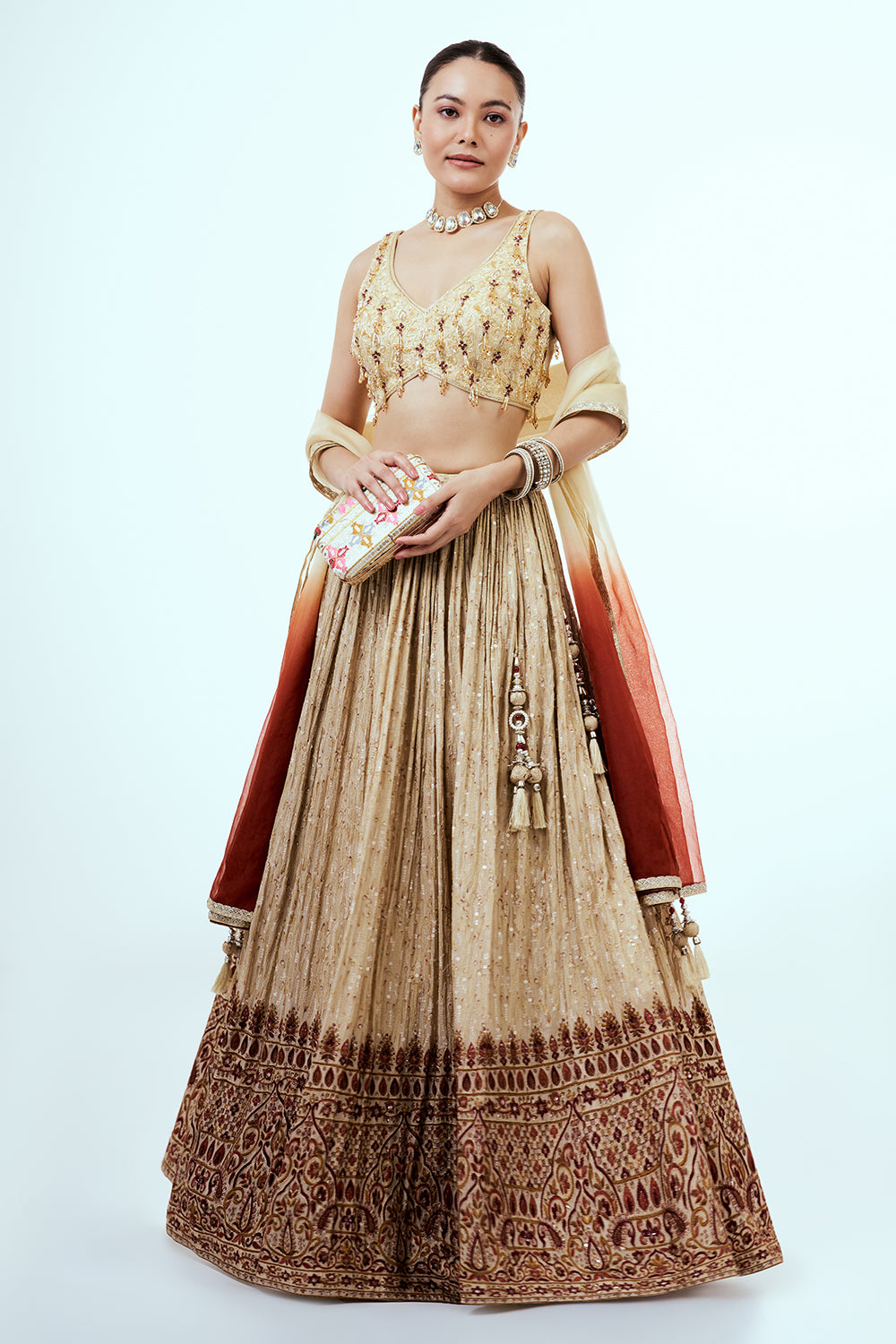 Gold Ombre Tissue Lehenga with Sequins Work